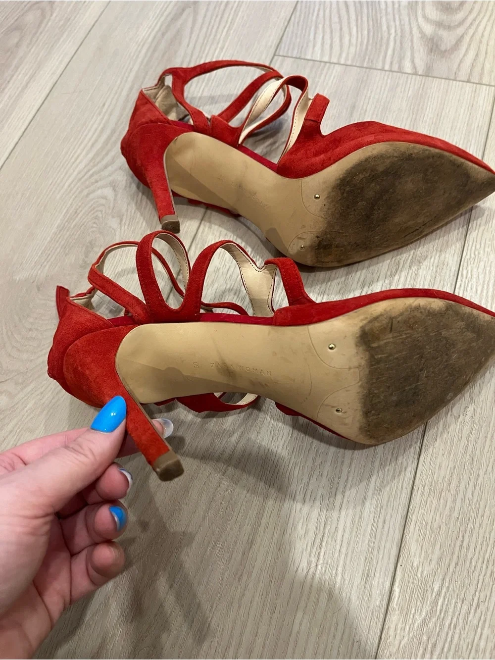 Zara Red Suede Strappy Pointed-Toe Women's Heels - Picture 6 of 6